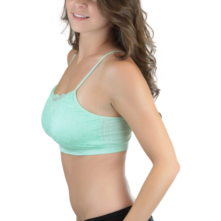 Women’s Pack of 6 Seamless Lace Over Panel Padded Bralettes