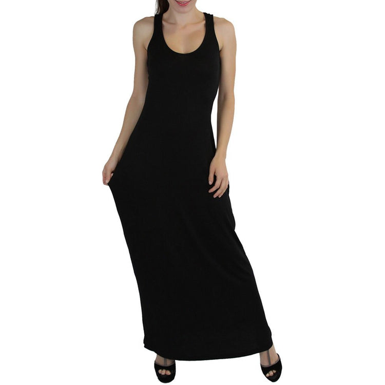 Women's Seamless Scoop Neck Y-Back Elastic Waist Y-Back Maxi Dress