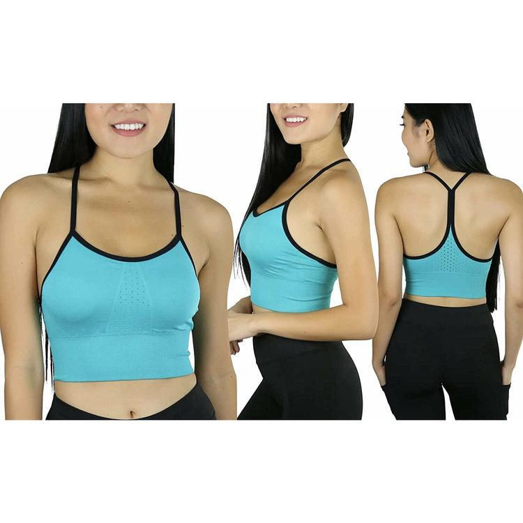 ToBeInStyle Women's Pack of 3 Intricate Long Line Racerback Bralette