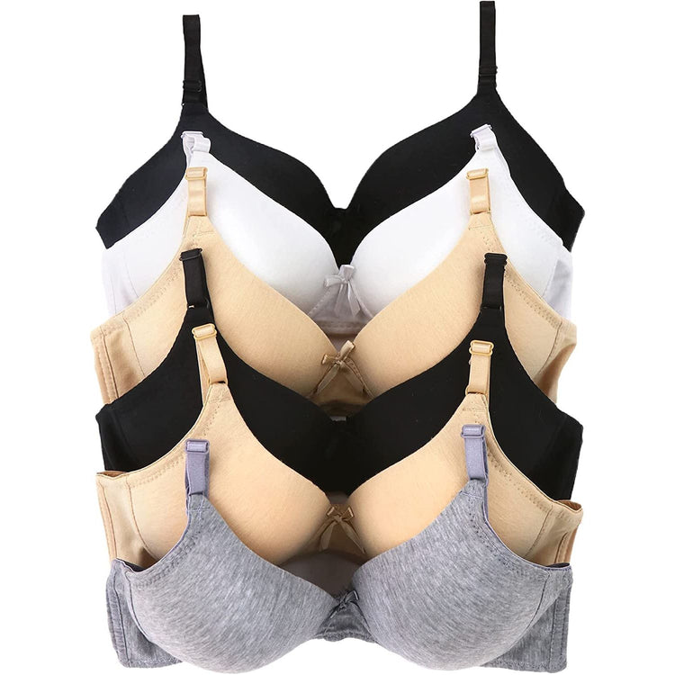 ToBeInStyle Women's Pack of 6 Classic Assorted Comfy Cotton Wire Free Bras