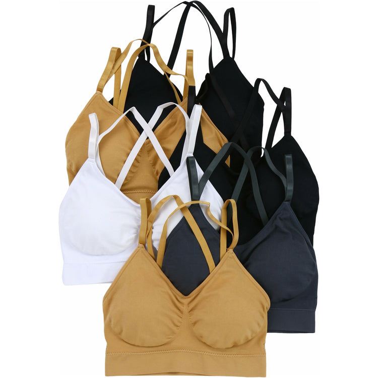 ToBeInStyle Women's Pack of 6 Elastic Strappy Back Padded Wirefree Sports Bra