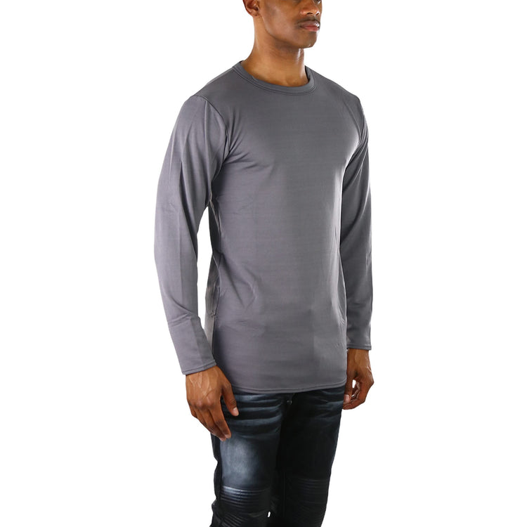 Men's Premium Fleece Lined Microfiber Thermal Long Sleeve Crewneck Shirt Top