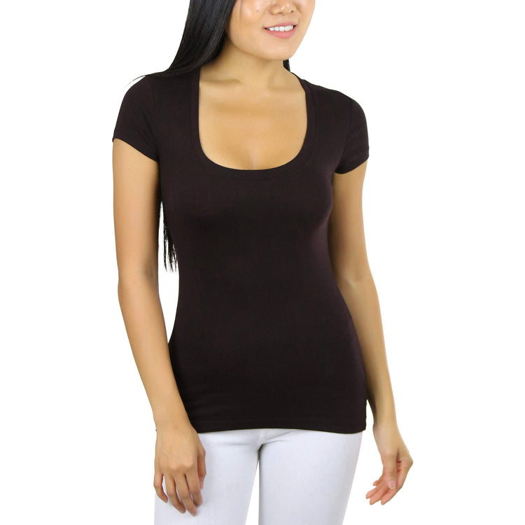 Women's Slim Fit Scoop Neck Short Sleeve Longline Tee