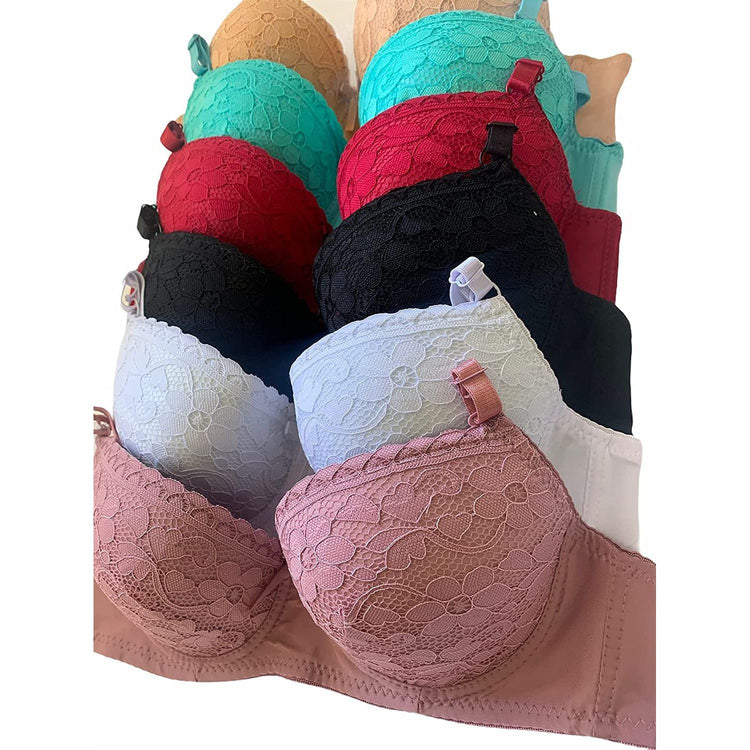 ToBeInStyle Women's Pack of 6 Underwire Padded Push Up w/Floral Lace