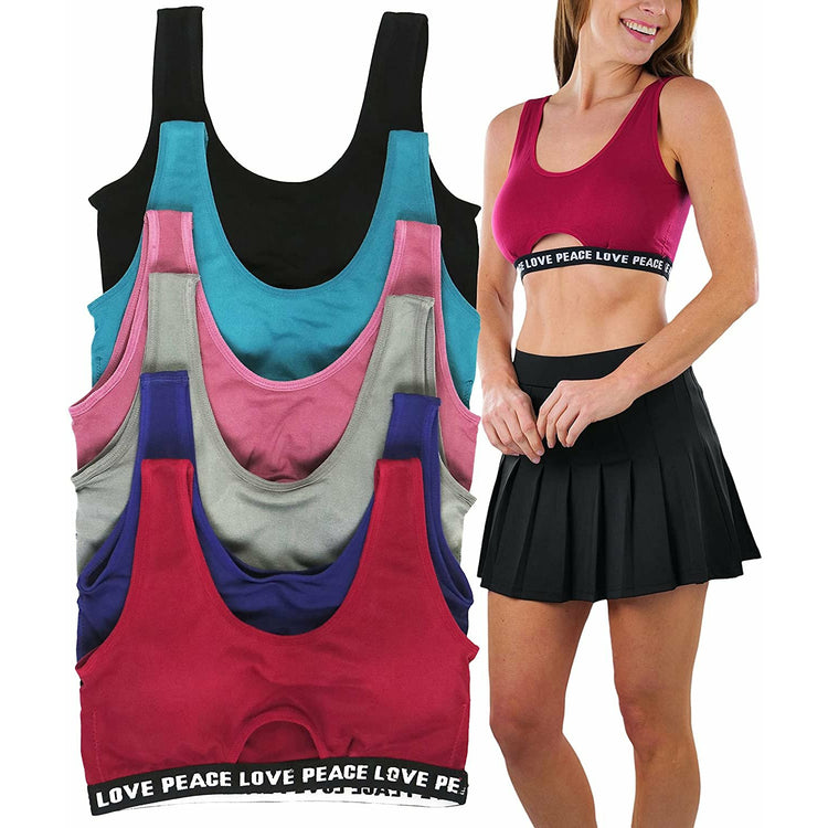 ToBeInStyle Women's Pack of 6 Seamless Peace Love Assortment Lounging Bra with Cut Out Middle