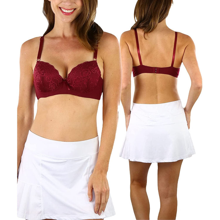 ToBeInStyle Women's Pack of 6 Cotton Push Up Bras with Floral Lace Cup Overlay