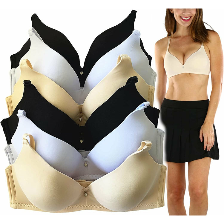 ToBeInStyle Women's Pack of 6 Wire-Free Lightly Padded Bras w/Center Rhinestone