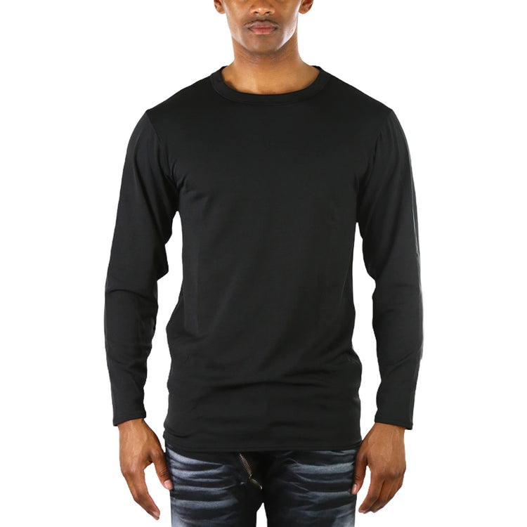 Men's Premium Fleece Lined Microfiber Thermal Long Sleeve Crewneck Shirt Top