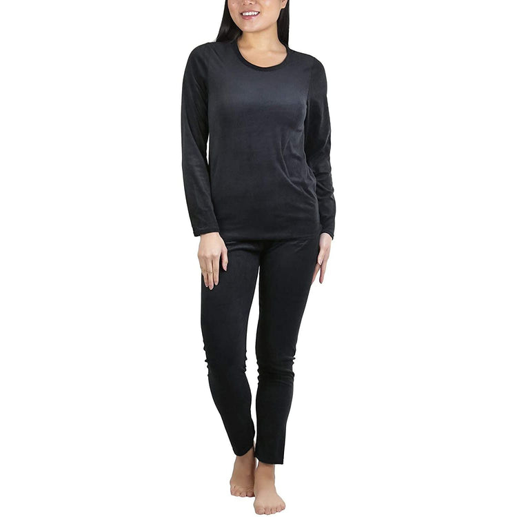 Women's Soft Velvet Long Sleeve Top and Bottom Thermal Set