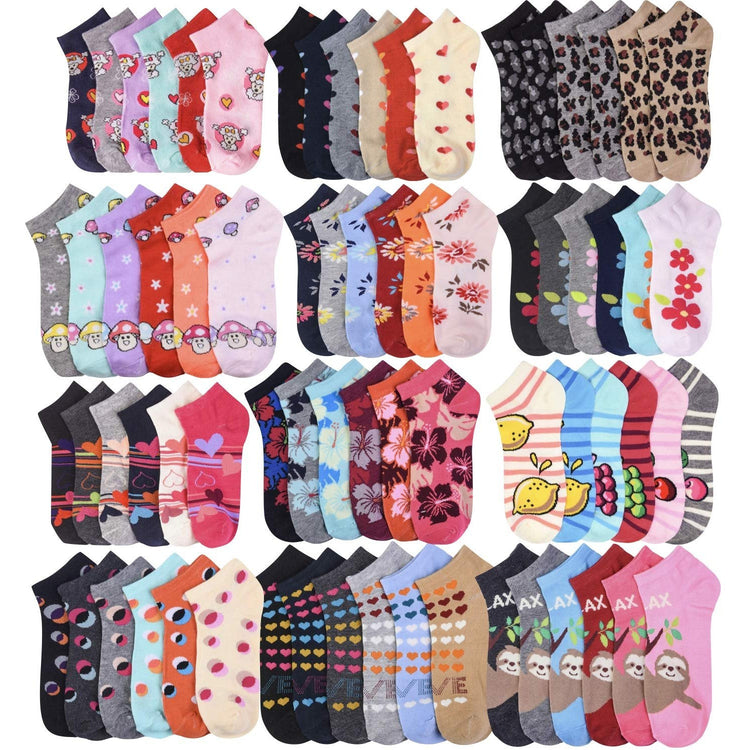 Kids' Pack of 12 Pairs Randomly Assorted Low Cut Ankle Socks for Boys and Girls