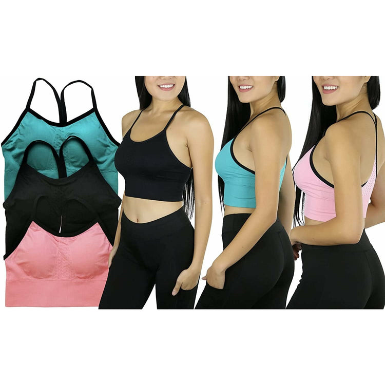 ToBeInStyle Women's Pack of 3 Intricate Long Line Racerback Bralette