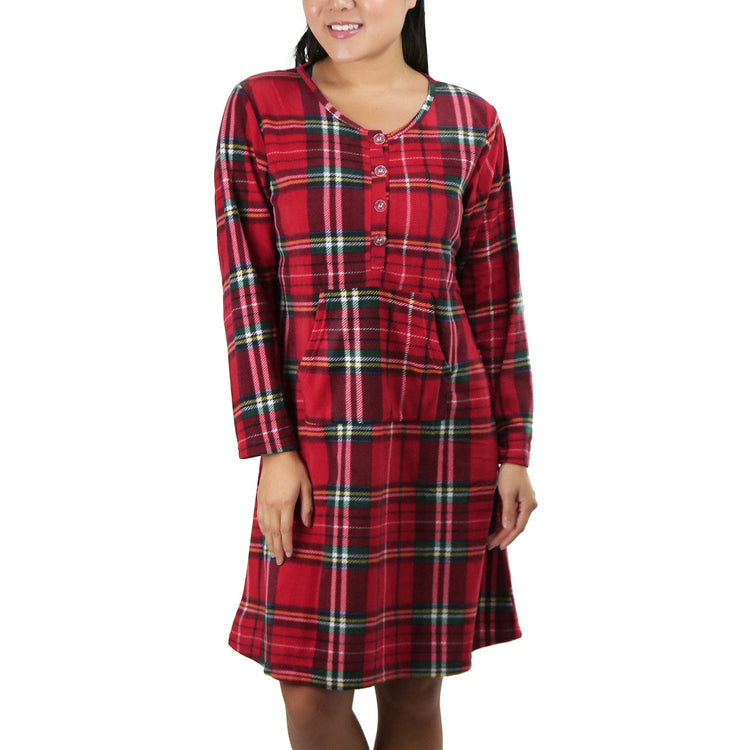 Women's Cozy Fleece Pajama Long Sleeve Nightgown