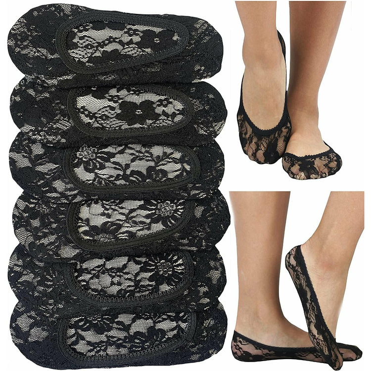 ToBeInStyle Women's Pack of 6 Floral Sheer Shoe Liner Footie