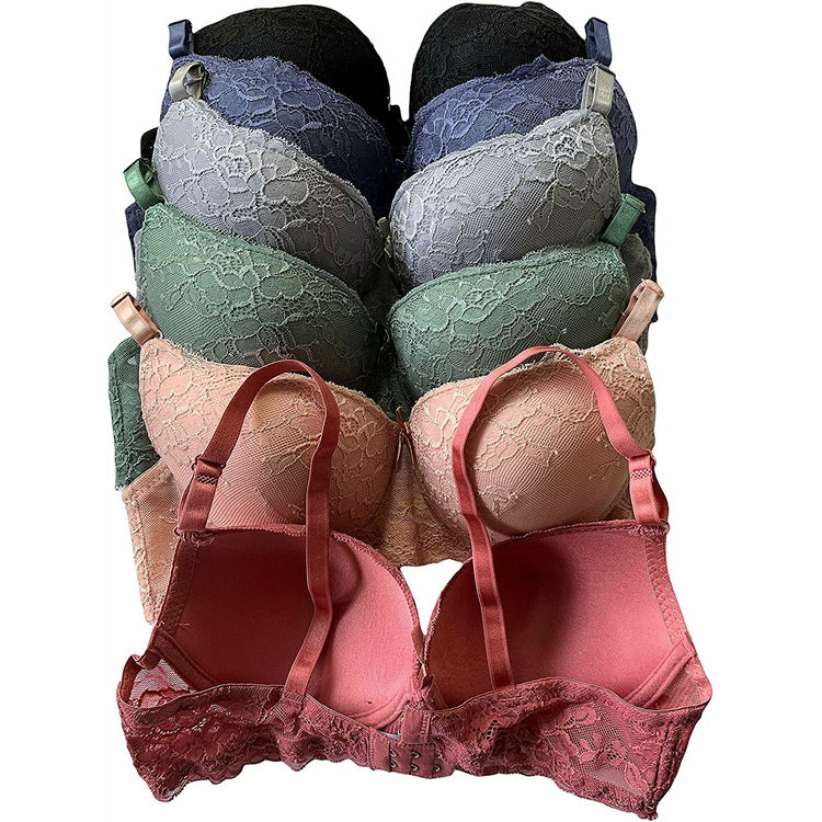 ToBeInStyle Women's Pack of 6 Pastel Bras w/ Floral Design and Lace Band