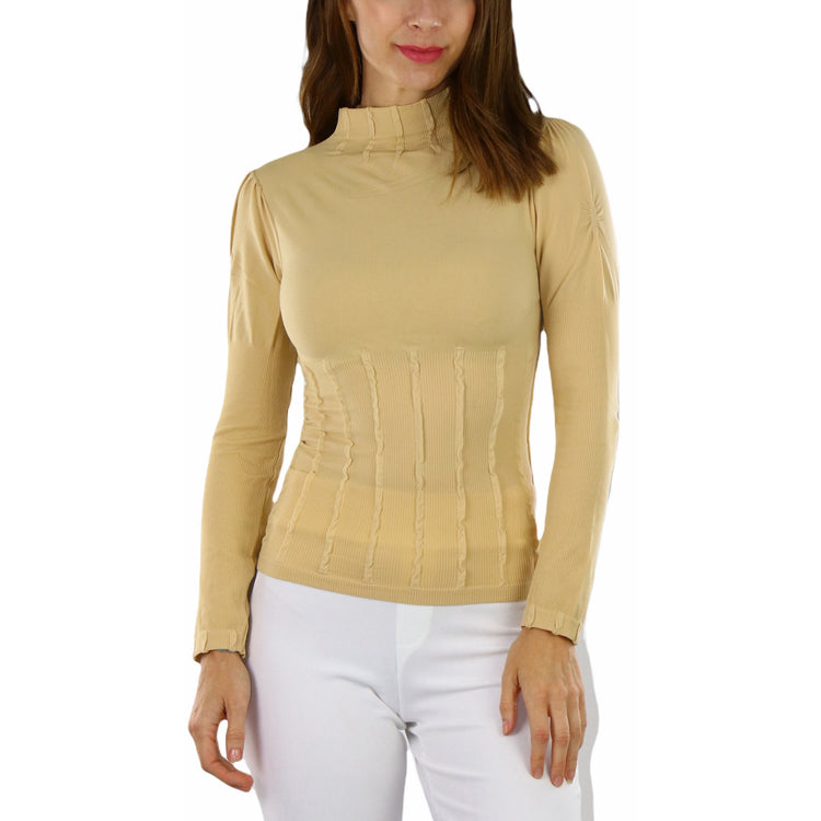 Women’s Seamless Textured Long Sleeve Turtleneck Blouse