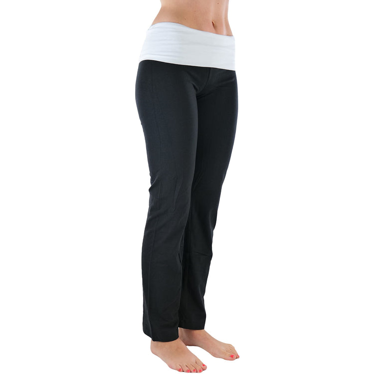 Women's Elastic Exercise Sweatpants w/Fold-Over Waistband
