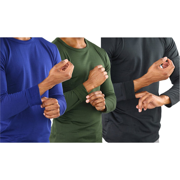 Men's Premium Fleece Lined Microfiber Thermal Long Sleeve Crewneck Shirt Top