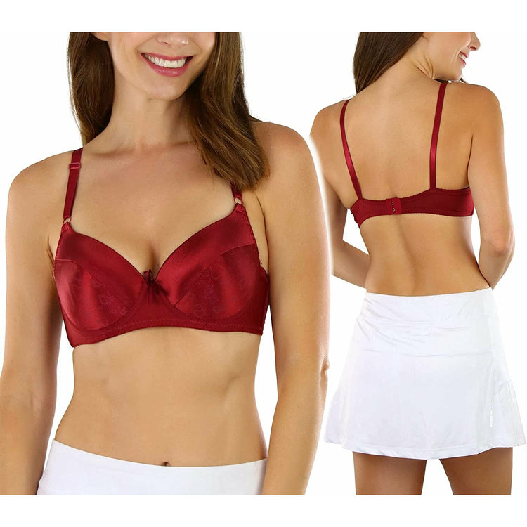 ToBeInStyle Women's Pack of 6 Padded Underwire Silky Smooth Bras w/ Half Cup Heart Design