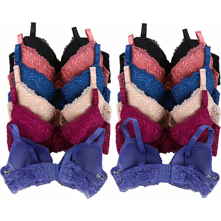 ToBeInStyle Women's Pack of 6 Padded Underwire Filigree Lace Bras