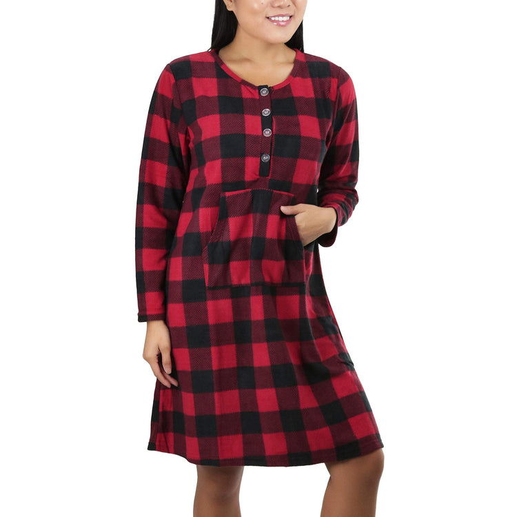 Women's Cozy Fleece Pajama Long Sleeve Nightgown