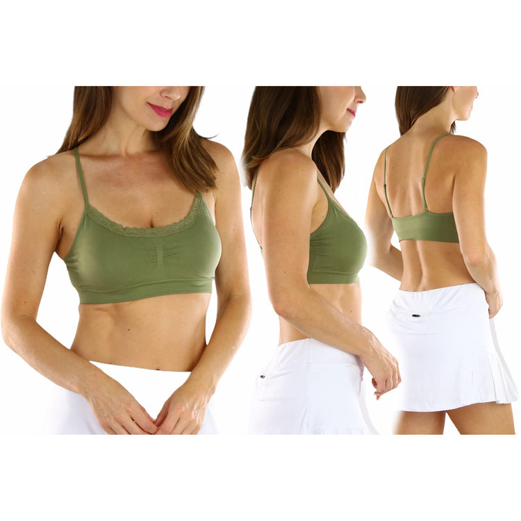 Women's Pack of 6 Nylon Wire-Free Padded Lace Trim Bralettes