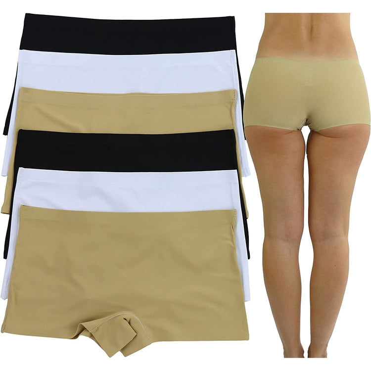 ToBeInStyle Womenโs Pack of 6 Comfortable No Panty Line Laser Cut Boyshorts
