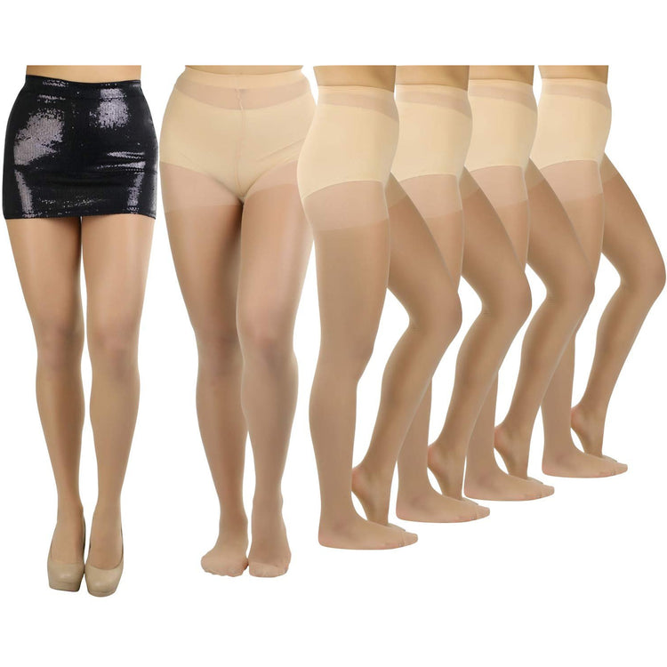 Women's Pack of 6 Plain Full Length Pantyhose