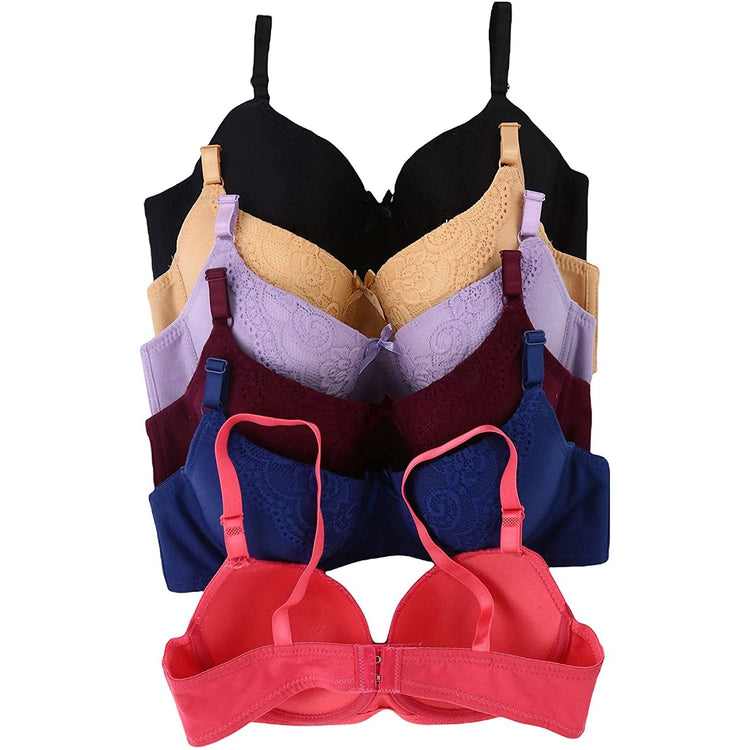ToBeInStyle Women's Pack of 6 Classic Bras with Sheer Lace Butterfly Design