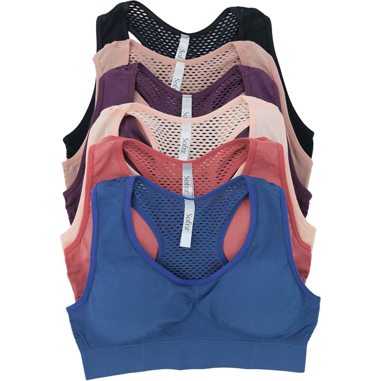 Women’s Pack of 6 Comfortable and Supportive Racerback Sports Bras