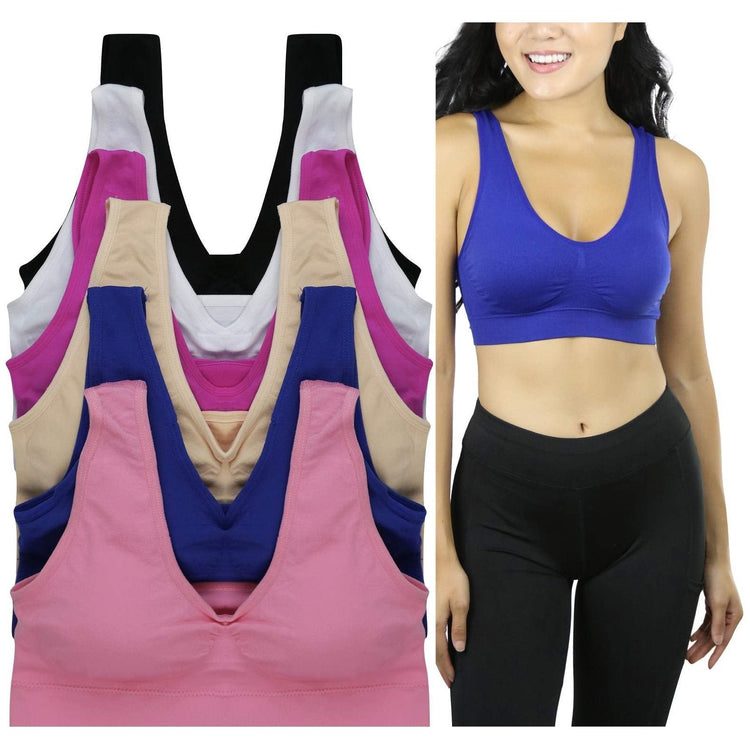 Women's Pack of 6 Padded Double Scoop Comfort Lounging Bras