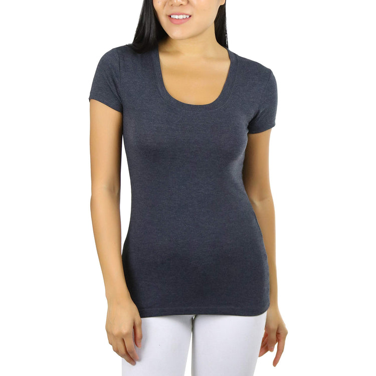 Women's Slim Fit Scoop Neck Short Sleeve Longline Tee
