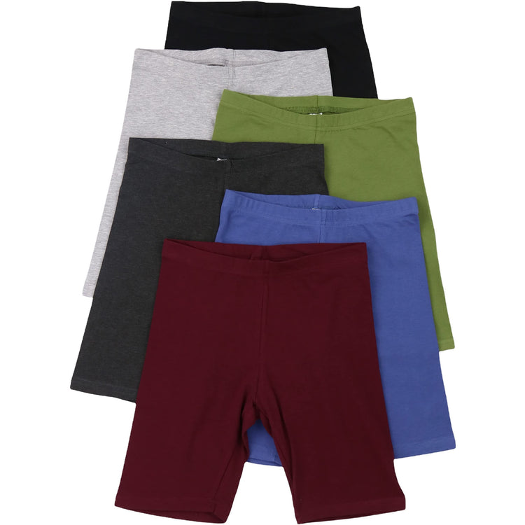 Women's Pack of 6 Premium Cotton Blend High Waisted Biker Bermuda Shorts