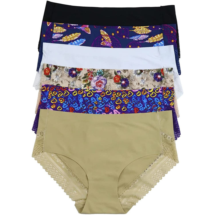 ToBeInStyle Womenโs Pack of 6 Comfortable No Panty Line Laser Cut Boyshorts
