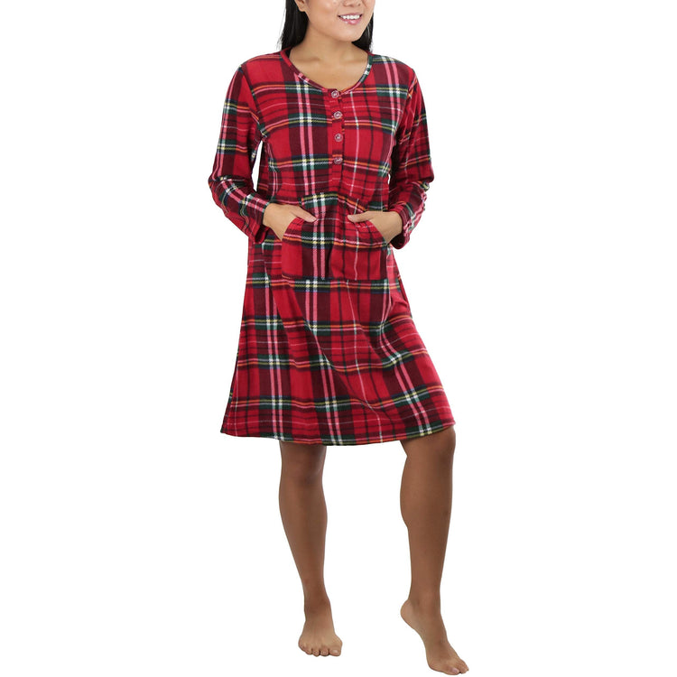Women's Cozy Fleece Pajama Long Sleeve Nightgown