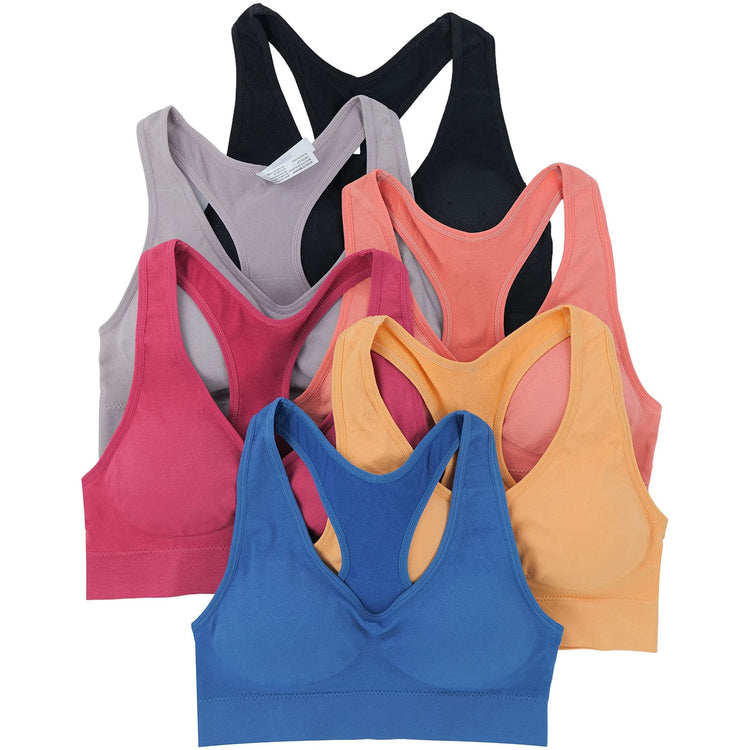 Women’s Pack of 6 Comfortable and Supportive Racerback Sports Bras