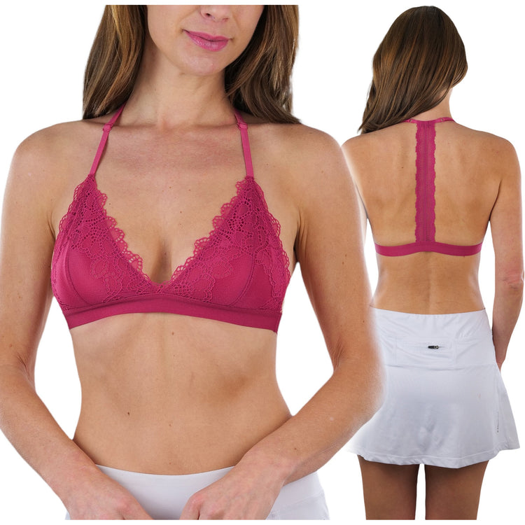 Women's Eyelet Lace T-Back Plunge Bralette
