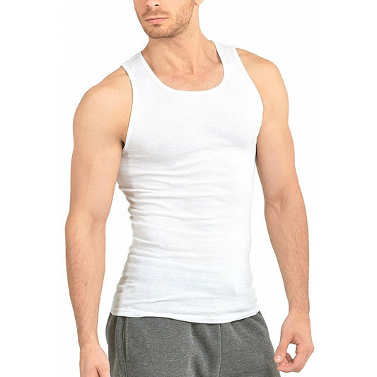 ToBeInStyle Men's Value Pack of Form Fitting Scoop Neck Sleeveless White A-Shirts