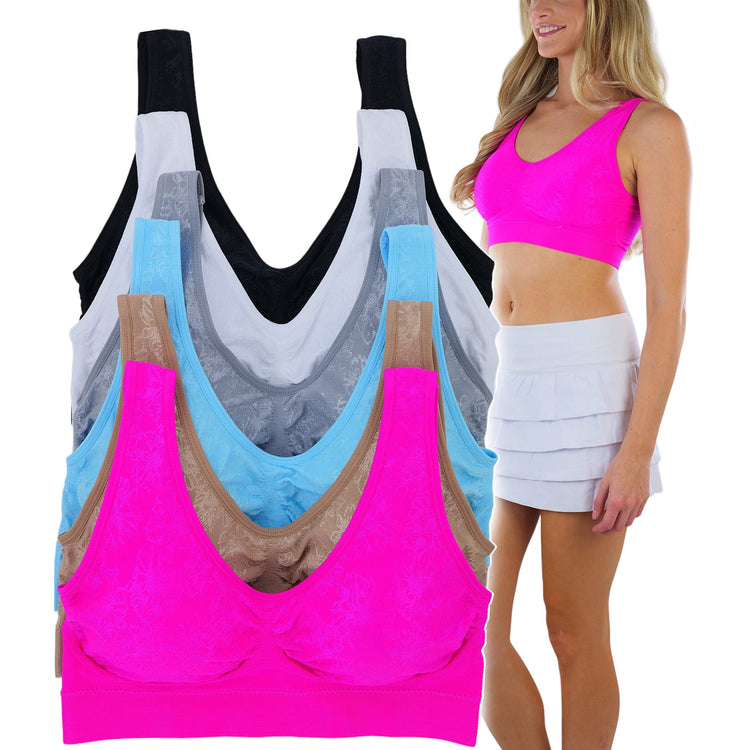Women's Pack of 6 Padded Double Scoop Comfort Lounging Bras