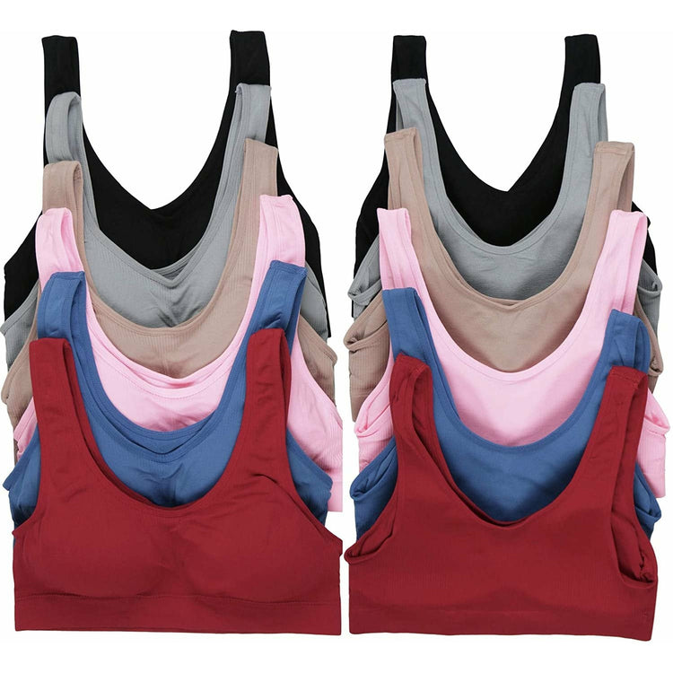 ToBeInStyle Women's Pack of 6 Padded Scoop Neck Lounging Bras