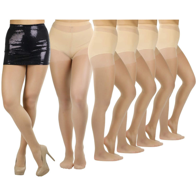 Women's Pack of 6 Plain Full Length Pantyhose
