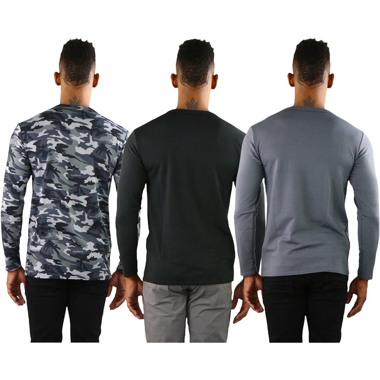 Men's Premium Fleece Lined Microfiber Thermal Long Sleeve Crewneck Shirt Top