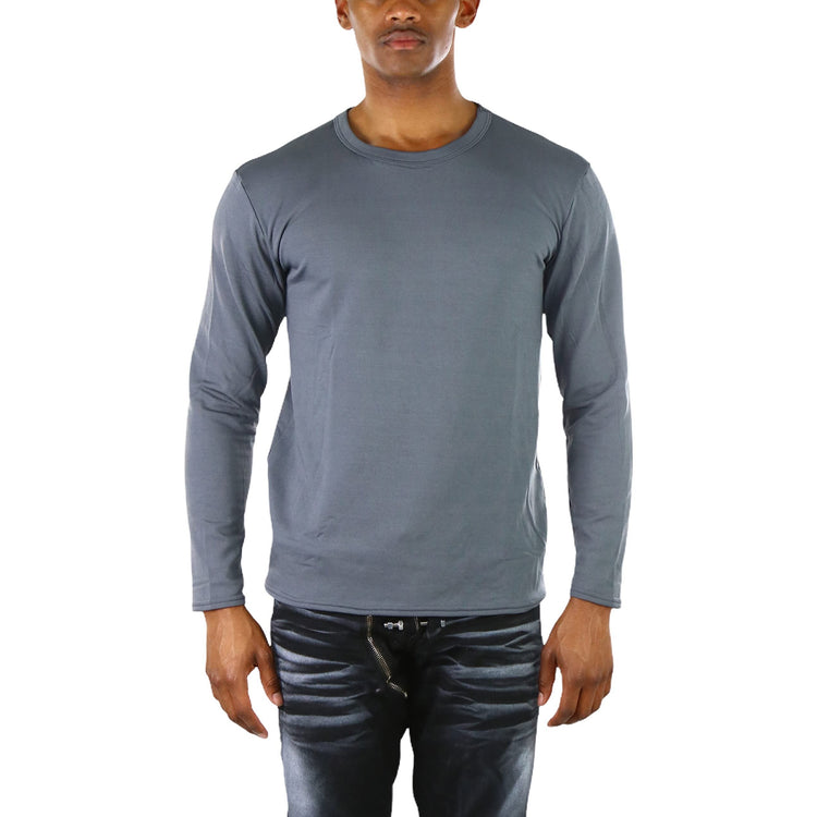 Men's Premium Fleece Lined Microfiber Thermal Long Sleeve Crewneck Shirt Top