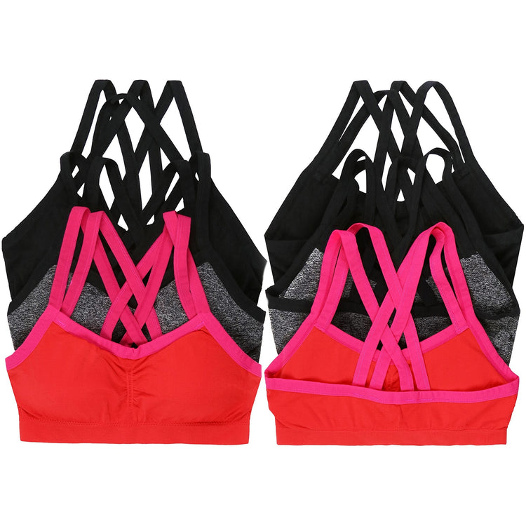Women's Pack of 3 Wire-Free Seamless Sports Bra with Double Cross Back Design