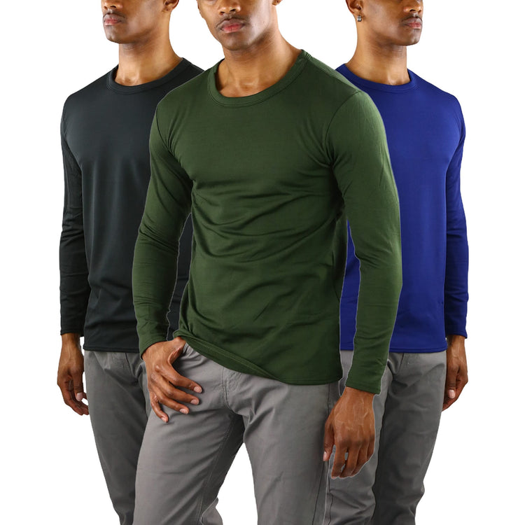 Men's Premium Fleece Lined Microfiber Thermal Long Sleeve Crewneck Shirt Top