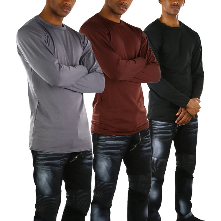 Men's Premium Fleece Lined Microfiber Thermal Long Sleeve Crewneck Shirt Top