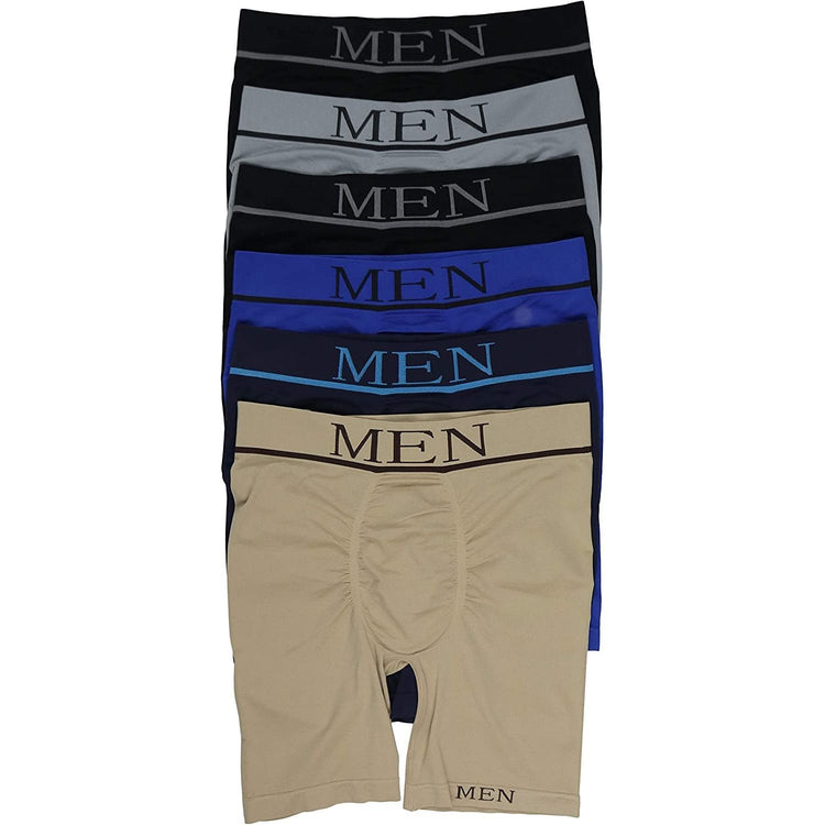 ToBeInStyle Men's Pack of 6 Waistband Design Long Leg Boxers