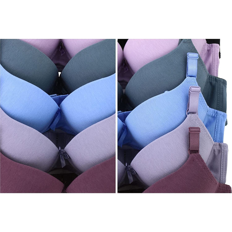 ToBeInStyle Women's Pack of 6 Heathered Cotton Push Up Purple Assorted Bras