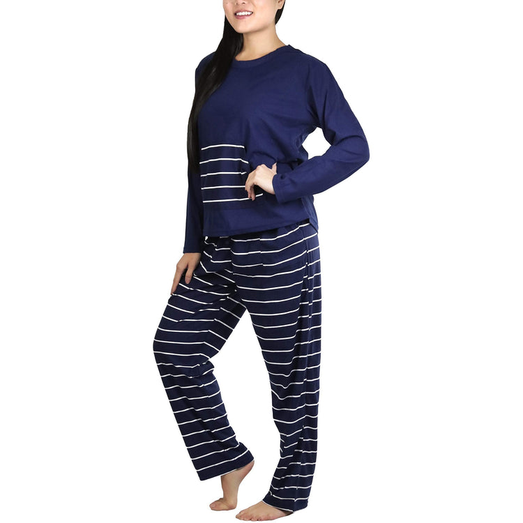 Women's Matching Pajama Set with Kangaroo Pocket Top and Flannel Pants