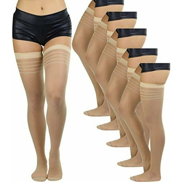 ToBeInStyle Women’s Pack of 6 Top Stripe Band Sheer Thigh High Stockings