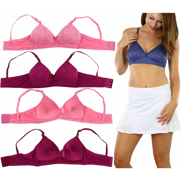 ToBeInStyle Women's Pack of 6 Padded Underwire Leafy Patterned Wild Berry Bras